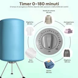 Wasdroger 15 kg – Draagbare Kledingdroger – 1000W – Timer 180 Min – 2 Ventilatiestanden – 65°C — thumbnail 2
