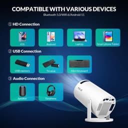 Draagbare Mini Beamer - 1280 x 720 Resolutie - 260 ANSI Lumen - LCD Scherm - WiFi 6 Bluetooth 5.0 - Voor Thuisbioscoop En Outdoor Gebruik — thumbnail 5