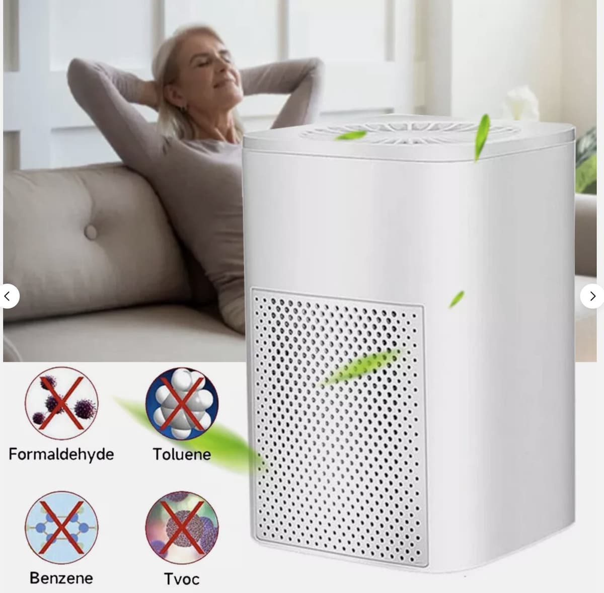 Luchtreiniger 13 x 13 x 19 cm met HEPA-filter en ionisator, wit ABS — afbeelding 1