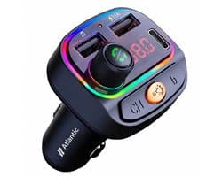 Atlantic® FM Transmitter Bluetooth 5.0 Auto – Bluetooth Adapter Autoradio – Carkit Handsfree Bellen – MP3 Speler – USB-C – 2x USB – 3.1A Quick Charge Autolader – RGB 7 Kleuren