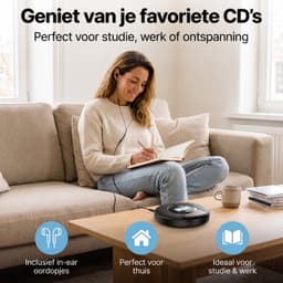 Sencision Draagbare CD Speler met Bluetooth 5.1 - Discman - CD Speler Bluetooth - USB-C Oplaadbaar - Anti-Shock - Oordopjes en Opberghoes - Zwart — thumbnail 5