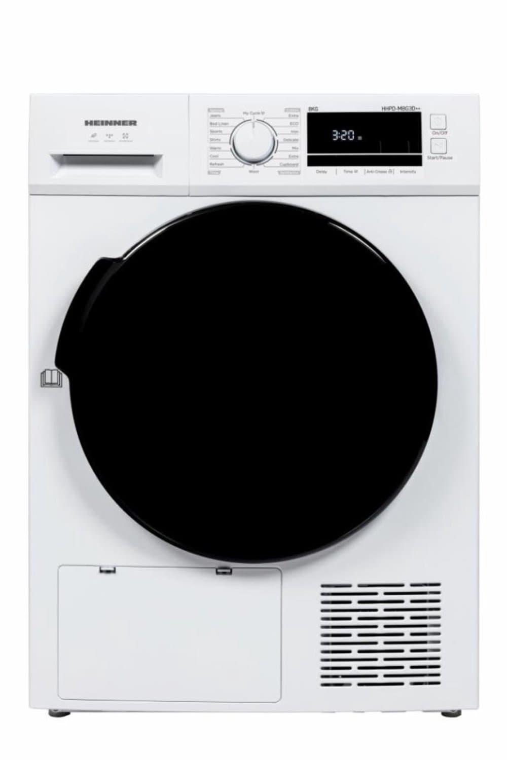 Heinner HHPD-M8G3D++ Warmtepompdroger – 9 kg – Energieklasse D – 16 Programma’s – Digitaal Display – Snelprogramma – Startuitstel – Anti-kreukfunctie – Trommelverlichting – Kinderslot – Wit – 5 Jaar Garantie — afbeelding 1