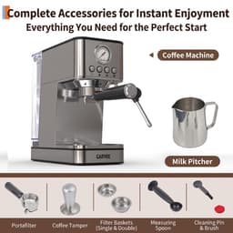 Espressomachine RVS met Stoompijp - 15x29x29cm - Compacte Koffiemachine - 1.7L Watertank - Voor Espresso En Latte - voor Thuis Kantoor - Zilver — thumbnail 2