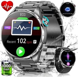 FOSMET Smartwatch Heren en Dames - Horloge Heren - 1,74 inch - AMOLED Scherm - 5ATM Waterdicht - 150+ Sportmodi - Waterdicht - Stappenteller - Hartslagmeter - Slaapmonitor - Belfunctie - Geschikt voor Android en IOS-Elke pols - Zwart — thumbnail 1