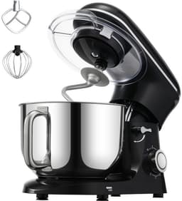 Keukenmachine - Standmixer en Deegmixer - Met Kantelbare Kop - Vermogen 1400W - Inhoud 5,68 L RVS Kom - Deeghaak en Garde - Mengschraper - Zwart — thumbnail 1