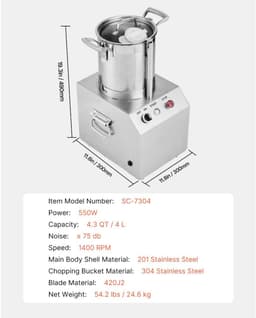 Keukenmachine Foodprocessor - Groentehakker - 4 L Capaciteit - RVS Voedselveilig - 2 Extra S-messen - Multifunctioneel Voor Groente Fruit Noten Granen — thumbnail 5