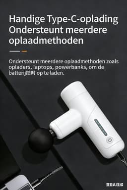 Kleine Massagepistool (Telefoongrootte) - 6mm Diepe Massage | 6 Versnellingen | 4 Massagekoppen | Type-C Opladen—Wit — thumbnail 5