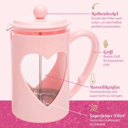 French Press koffiepers in hartdesign - 1 liter glazen koffiezetter met roestvrijstalen filter — thumbnail 2