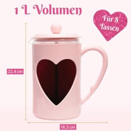 French Press koffiepers in hartdesign - 1 liter glazen koffiezetter met roestvrijstalen filter — thumbnail 5