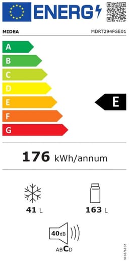Midea MDRT294FGE01 - Koel- en vriescombinatie - Vrijstaand - Wit - 204 l - E label - 41 l Vriezer - 176 kWh/jaar - 40 dB — thumbnail 2