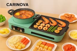 Carinova- 3-in-1 elektrische grills - hot pot - rookloze barbecue -multi-fornuismachine-elektrische antiaanbakpan -220V EU-stekker-elektrische schotel — thumbnail 4