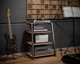 FITUEYES HiFi-meubel - Hoogteverstelbare planken - 78 cm hoog - Verstelbare voetjes - Walnootkleur — thumbnail 4