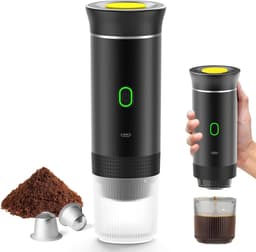 Draagbare reis espressomachine - 12V oplaadbare espressomachinemet voor kamperen en auto - Amerikaanse Italiaanse geconcentreerde elektrische kleine draadloze verwarming - Grijs — thumbnail 1