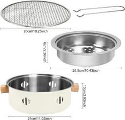 Draagbare houtskoolgrill, mini-barbecuegrill uit één stuk, multifunctionele rookvrije ronde tafelbarbecue op houtskool, geschikt voor koken binnen en buiten, familiebijeenkomsten, picknicks en kamperen (beige). — thumbnail 4