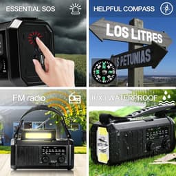Noodradio - Solar Opwindbaar - 10.000mAh - Solar powerbank - Zonneenergie - Survival Noodpakket - Zaklamp Oplaadbaar - Noodpakket - Noodrantsoen - Zwart — thumbnail 5