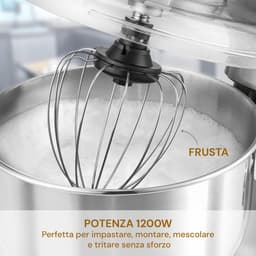 Krachtige Planetaire Mixer 1200W met 6.2L RVS Kom, Inclusief Deegkneedhaken, Garde en Vleesmolen — thumbnail 5