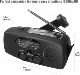 Noodradio Solar Opwindbaar en Batterij - Noodpakket - Draagbare Survival Radio - Inclusief 10.000 mAh Solar Powerbank en Noodfluit - Powerbank Zonneenergie - Bouwradio - Zaklamp - Zwart Grijs — thumbnail 4
