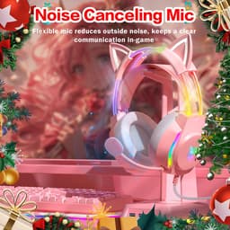 Namajunas - Gaming headsets met Microfoon - Kattenoor Headphones - Koptelefoon - Hoofdtelefoon met kabel - Noise Cancelling Microfoon - Surround Sound - RGB Verlichting - PC, Laptop, PS4, PS5, Xbox, Switch - Roze — thumbnail 5