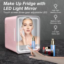 Mini koelkast 4L - Auto koelkast- Voor eten & drinken - Skincare & make-up fridge - Spiegel en LED-verlichting - USB - Wit — thumbnail 3