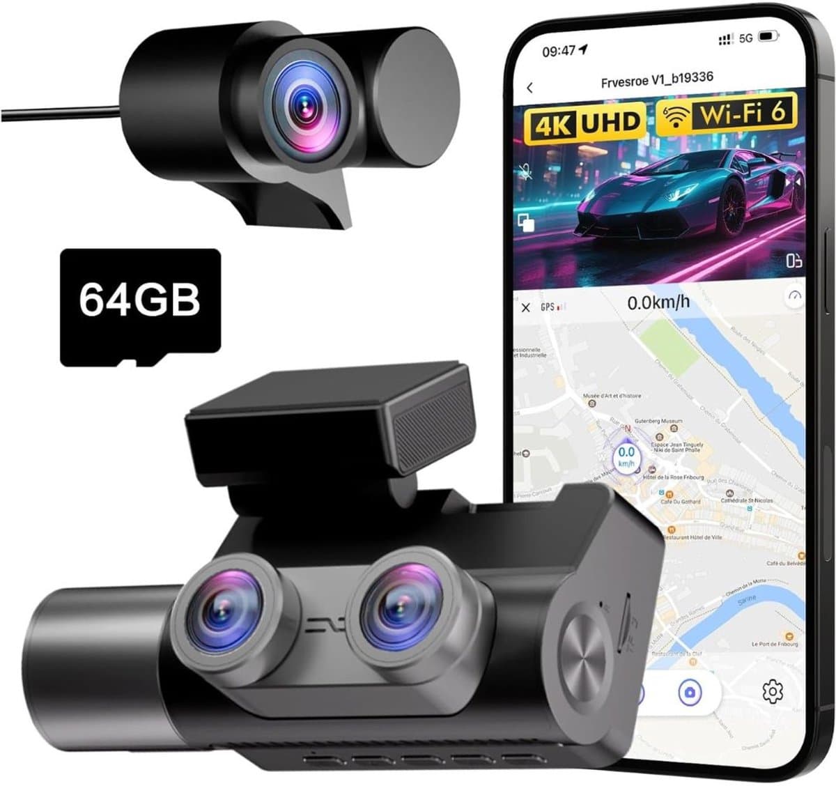 Quvo® Dashcam Voor en Achter - Dashcamera - Parkeermonitor - Nachtzicht - Zwart - 6cm x 12cm x 7cm — afbeelding 1