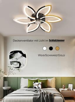 Stille plafondventilator met verlichting en afstandsbediening - Dimbare 70W plafondlamp met creatieve bloemvorm — thumbnail 5