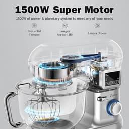 Keukenmachine 1500 W - Multifunctionele Keukenrobot met 5,5 l en LCD-display - Kneedmachine met 6 snelheden — thumbnail 3