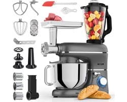 Fentic Keukenmachine – 2000W – Keukenrobot – Foodprocessor - 6,2L Mengkom – Incl. Vleesmolen, Blender en extra Accessoires – Antraciet