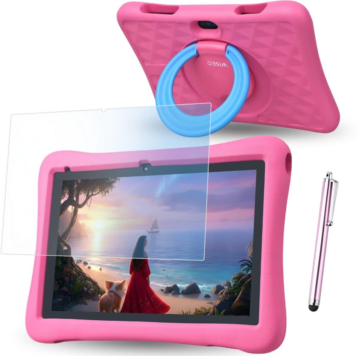 WiseQ Kids Tablet 10 inch Kindertablet – Tablet voor Kinderen – Tablet Kids – 6000 mAh - 160GB – Ouderlijk Toezicht – Android 15 – Roze – 2026 Model — afbeelding 1
