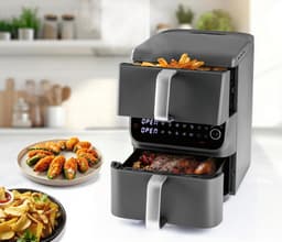 Airfryer met 2 Bakzones - 10 Liter Inhoud - 10 Programma's - XL Heteluchtfriteuse met Touchscreen — thumbnail 2