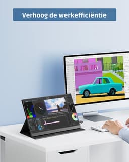 Aurixi® Draagbare Monitor voor Laptop – Portable Monitor 15,6 Inch – Draagbaar Scherm 1080FHD – HDMI / USB C – Extra Scherm Laptop – Laptop Scherm Uitbreider – Energiezuinig – ps5 Monitor - Tweede Scherm Laptop - Zwart -41cm x 27cm x 6cm — thumbnail 4