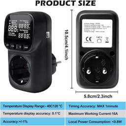 Digitale Temperatuurregelaar met Sensor en Stopcontact - Thermostaat voor Broeikas en Binnenruimtes — thumbnail 4