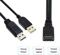 USB 3.0 Vrouwelijk naar Dubbele USB Mannelijke Y-Kabel voor Extra Stroom en Data — thumbnail 3