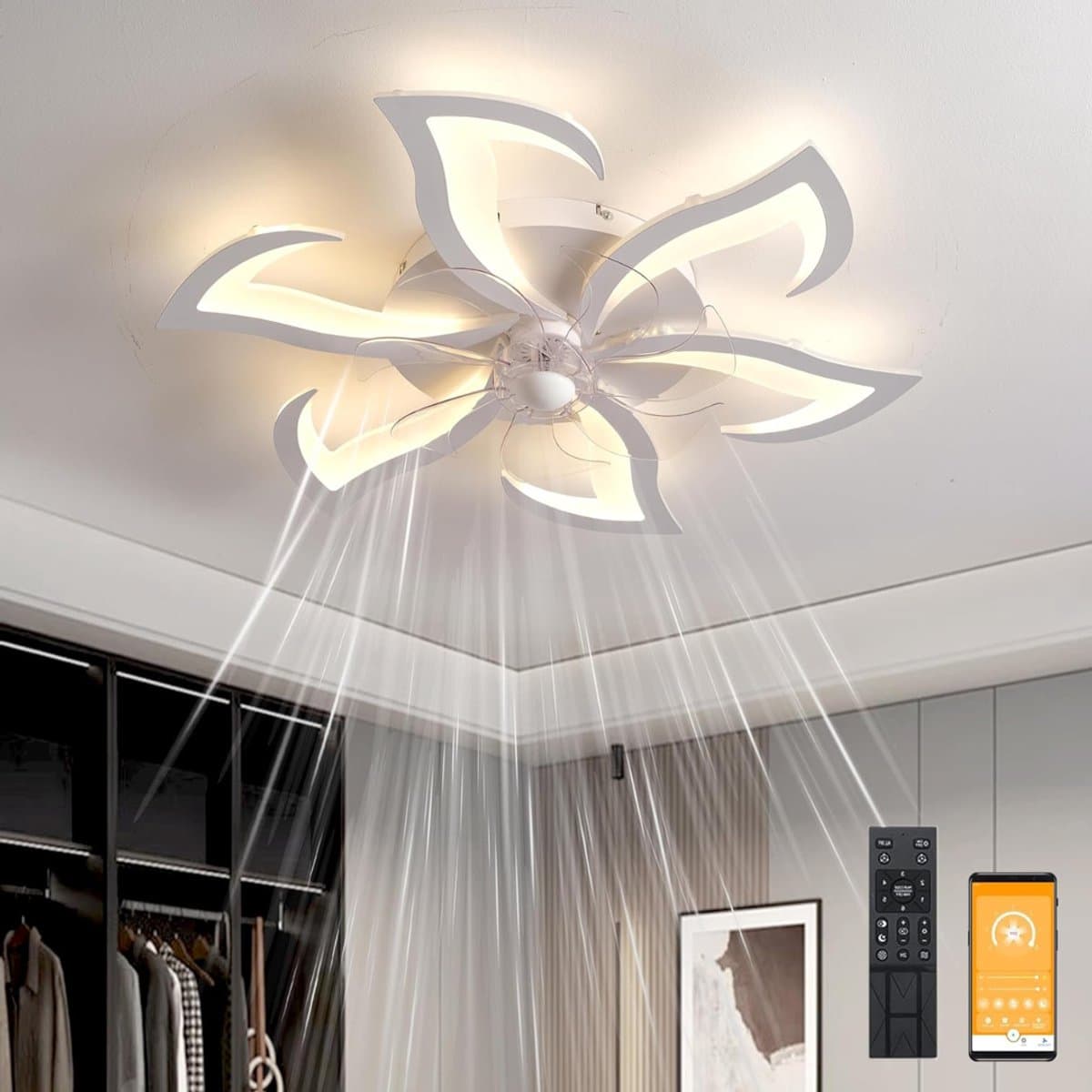Zyrex® Plafonniere Met Ventilator - Plafondventilator - Plafondventilator Met Verlichting - Wit - 79cm x 79cm x 13cm — afbeelding 1