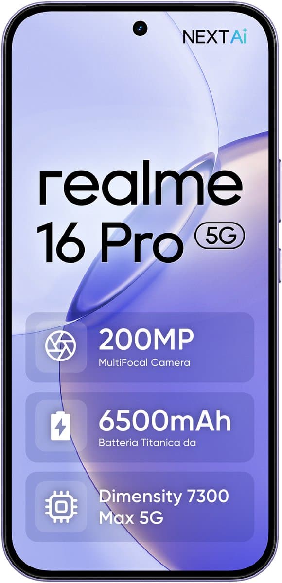 realme 16 Pro 5G - 8GB/512GB - Orchidee Paars– 200MP LumaColor Camera – 144Hz AMOLED 6500nits – 6500mAh – 45W Opladen – IP69 – realme UI 7.0 — afbeelding 1