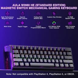 AULA WIN60 HE - 60% Bedraad RGB Gaming Toetsenbord - Hall Effect Rapid Trigger - Magnetische Toetsen - Gasket - Hot Swap - 8K Hz Polling Rate - QWERTY Toetsenborden - Zij Bedrukte toetsen - 61 Keys - Zwart — thumbnail 3