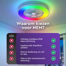 Plafondventilator Wit - Wifi - Met Speaker - Dimbaar Met Afstandsbediening - RGB 12 Kleuren - Woonkamerlamp - Kroonluchter — thumbnail 2