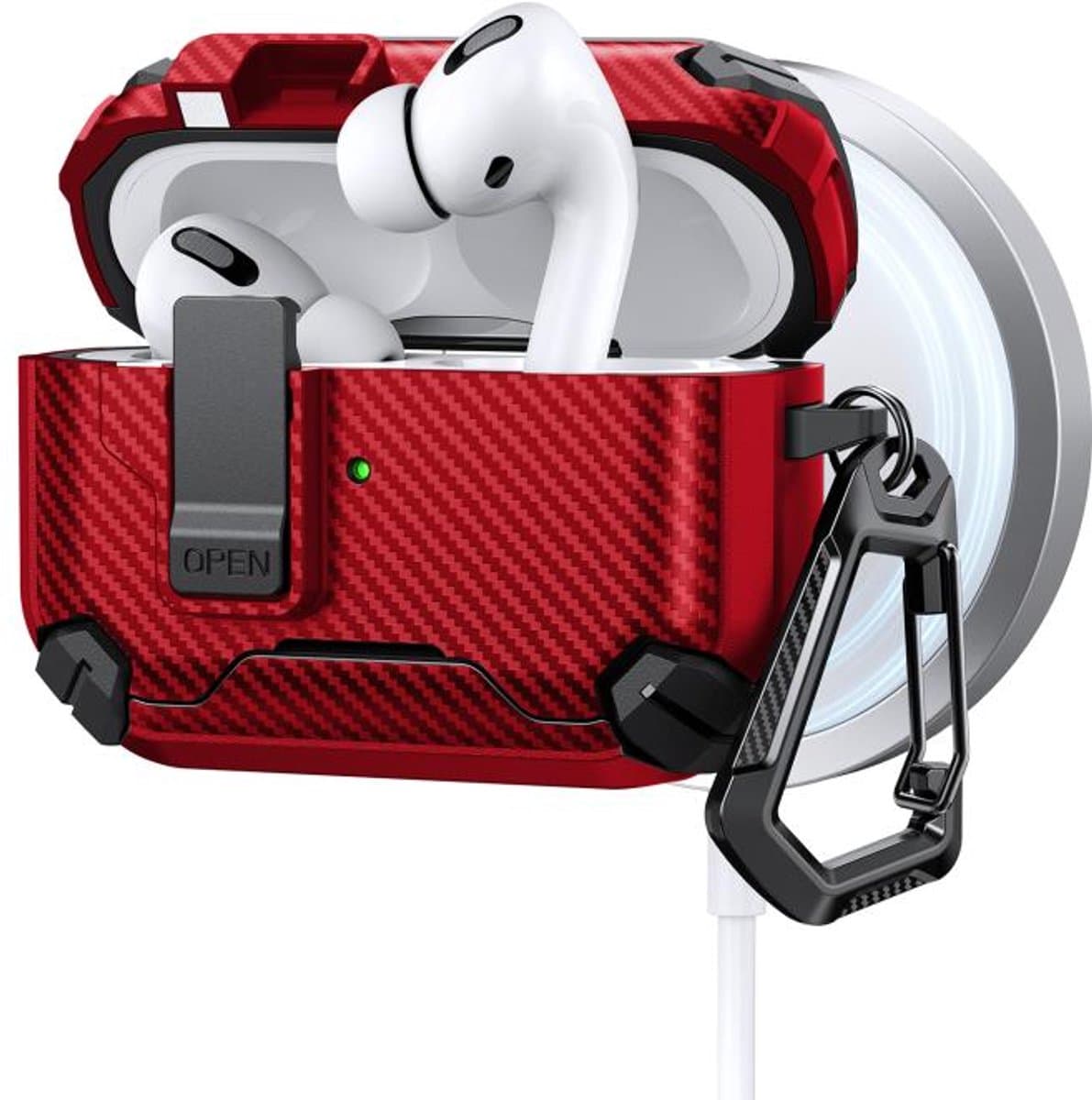 Telestore - AirPods Pro 3 Carbon hard case cover - Carbon hybride rood hoesje Beschermhoes - AirPods pro 3 Cover - hoesje geschikt voor Apple Airpods pro 3 - rood - Carbon hard cover - met MagSafe functie — afbeelding 1
