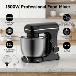 ACEP 60° Draaibare mixer - 5L - 1500W - Zwart - Mixer - Mixer met mengkom - Kitchenaid - Kitchenaid keukenmachine - Keukenmachine - Deegmachine — thumbnail 3