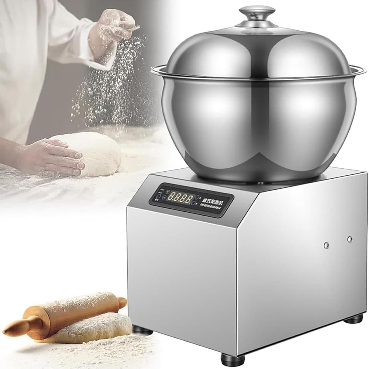 Elektrische Deegmixer - Kneedmachine Spiraal - Bakkerij Restaurant - Dubbele Rotatie Motor - 5kg Capaciteit - Zilver — afbeelding 1