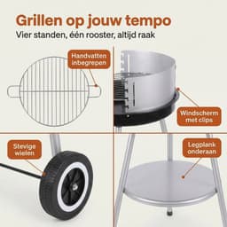 Lomera Houtskoolbarbecue - Houtskool BBQ - Barbecue op Wielen - Ronde Barbecue - Barbecue met Deksel - Verrijdbare Barbecue - Barbecue met Rooster - Verstelbaar Grillrooster - Halfronde Barbecue — thumbnail 5