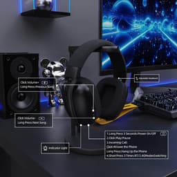 ATTACK SHARK L80Pro - 2.4GHz Draadloze Gaming Headset - Lichtgewicht - Bluetooth koptelefoon - Multiplatform - Geschikt voor PS4/PS5, Nintendo Switch - Zwart — thumbnail 3