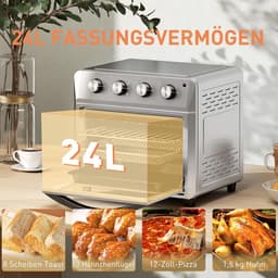 Mini Heteluchtoven met 24L Inhoud en 1600W Vermogen - RVS Zilver — thumbnail 5