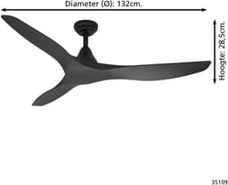 EGLO Portsea Plafondventilator - 132cm - DC energy saving - Zwart - 5 standen — thumbnail 5