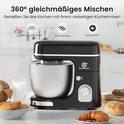 Keukenmachine - Deegmachine Mixer - Bakken en Koken - Krachtige 1300W Motor - 5 Liter Kom - Zwart — thumbnail 2