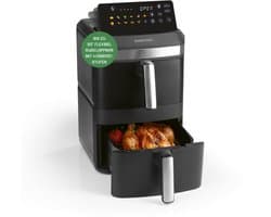GOURMETmaxx FryUp XL verticale heteluchtfriteuse met dubbele kamer - 12 l | Airfryer met 9,6 inch multicolor led-touchdisplay en 12 programma's | Heteluchtfriteuse met 2 kamers | SYNC- en MATCH-functie