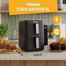 Tristar FR-9074 - Stack airfryer XXL - 9L - 2 onafhankelijke kookzones - Dubbele gestapelde lades - 8 kookprogramma's - 2400W - PFAS-vrij - Bespaart 45% Ruimte - 6 personen — thumbnail 3