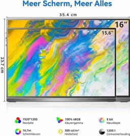 SNJY® Portable Monitor - Draagbare Monitor - Draagbaar Scherm - 0,8 cm Ultradun - 16 Inch - 1920 x 1200p IPS - Zwart — thumbnail 5