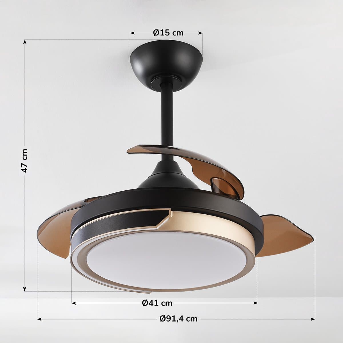 LumenXL - Plafondventilator Vento zwart met bruin incl. LED en afstandsbediening — afbeelding 1