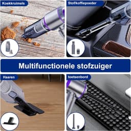 SNJY® Auto Stofzuiger - Kruimeldief - Handstofzuiger - Kruimelzuiger - 6 Opzetstukken - Zuigen en Blazen - 120 W - Grijs/Paars — thumbnail 3