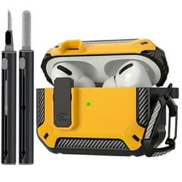 Geel robuust hoesje voor oordopjes met carbon look geschikt voor AirPods Pro 3 inclusief schoonmaakset en karabijnhaak – schokbestendig en duurzaam — thumbnail 1